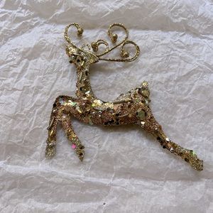 Gold bead and sequence glitter metal reindeer ornament